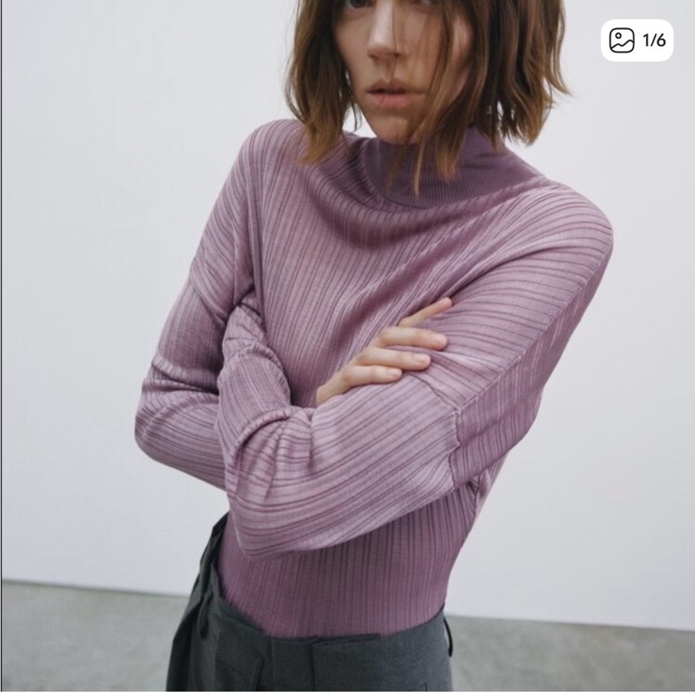 Elegant Zara Mauve Ribbed Sweater - Size L